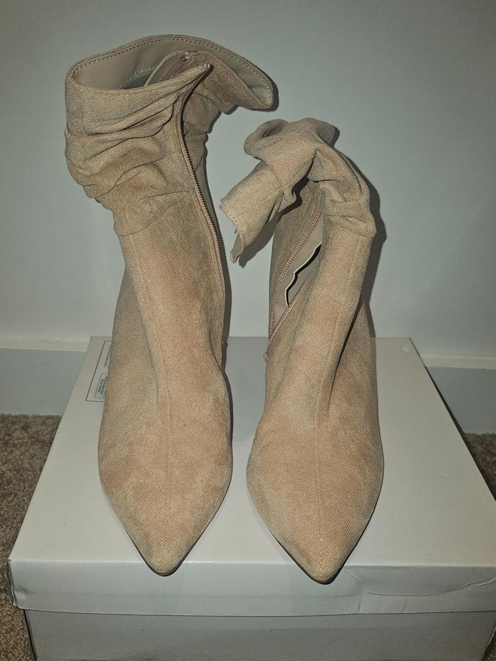 Women's Slouchy Pointed-Toe Ankle Boots in Beige